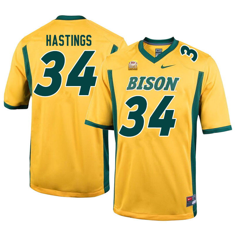 Men #34 Jesse Hastings North Dakota State Bison College Football Jerseys Sale-Yellow - Click Image to Close